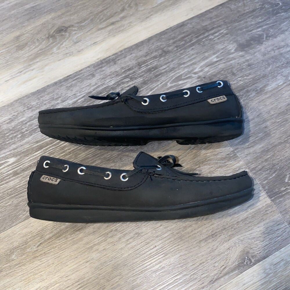 Crocs Shoes Womens W8 Wrap Colorlite Loafer Boat Black Leather Moc Toe - Picture 7 of 14